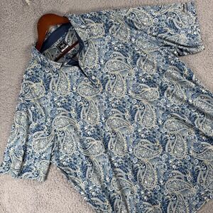 Deolax Polo Shirt Mens 2XL Blue Paisley Stretch Short Sleeve Golf Performance